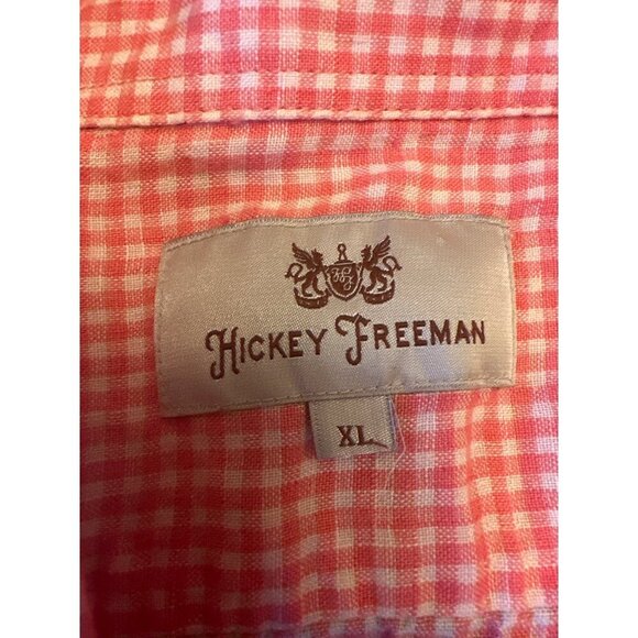 Hickey Freeman Mens Pink Gingham Checkered Button-Down Shirt XL 100% Linen - Picture 3 of 7